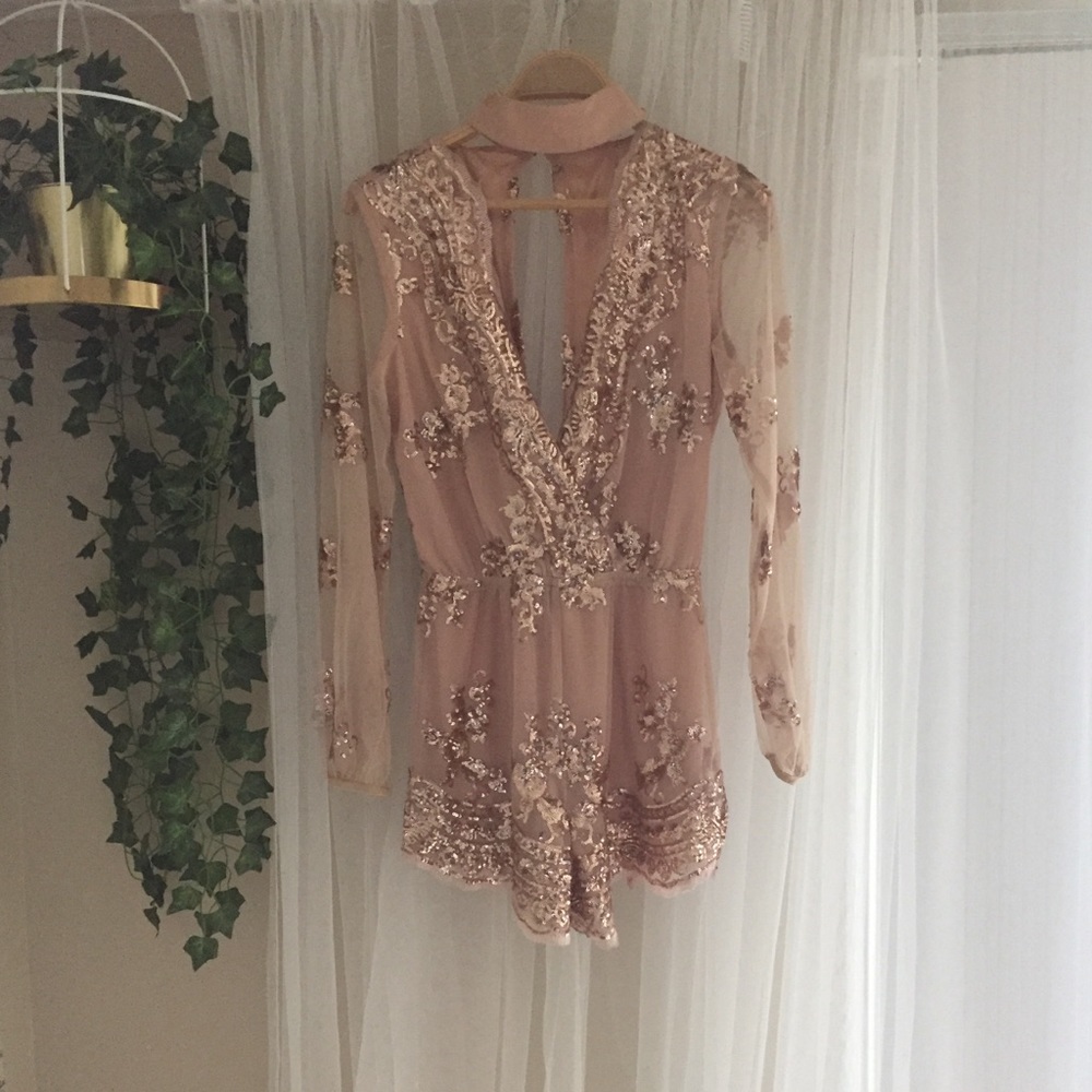 Rose Gold Sequin Detailed Romper